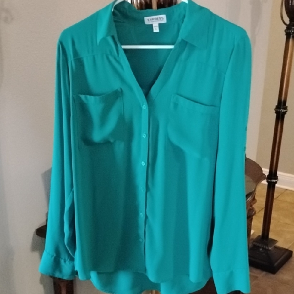 Women's Teal EXPRESS Button-Up Blouse